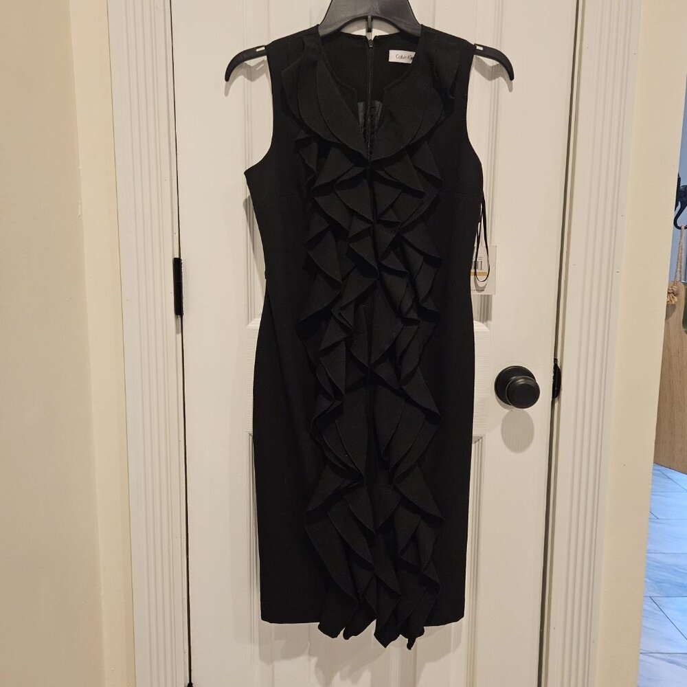 NWT Calvin Klein Black Ruffle Sleeveless Dress Size 2 - Picture 6 of 7